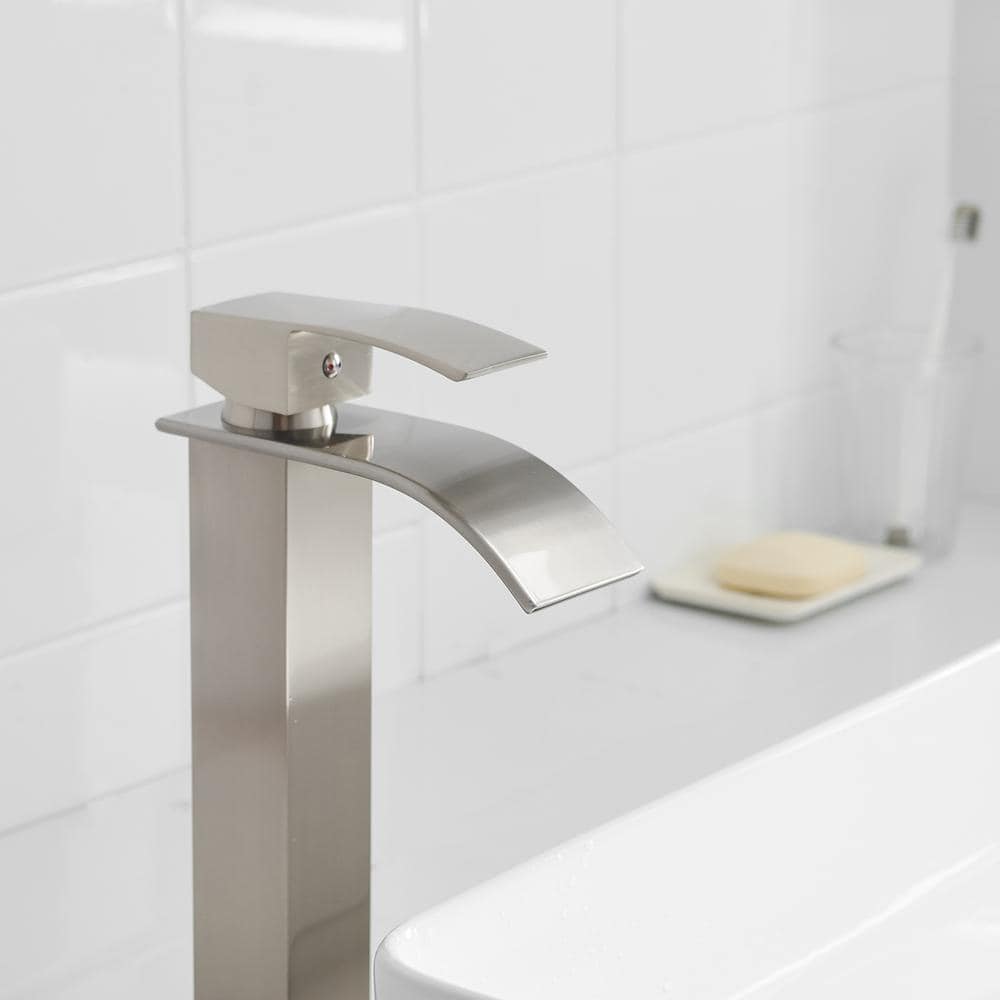 Brushed Nickel Single Handle Waterfall Vessel Sink Faucet with Drain Assembly