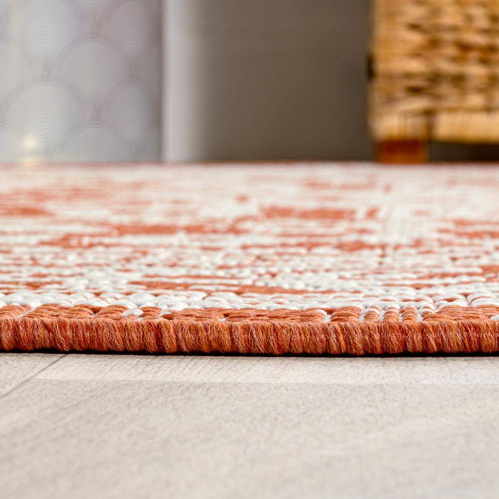 Sinjuri Medallion Orange & Cream 2x8 Flat Woven Area Rug