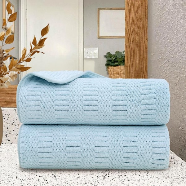 2 Pack Light Blue Microfiber Jacquard Velvet Bath Towels 30 in. x 60 in.