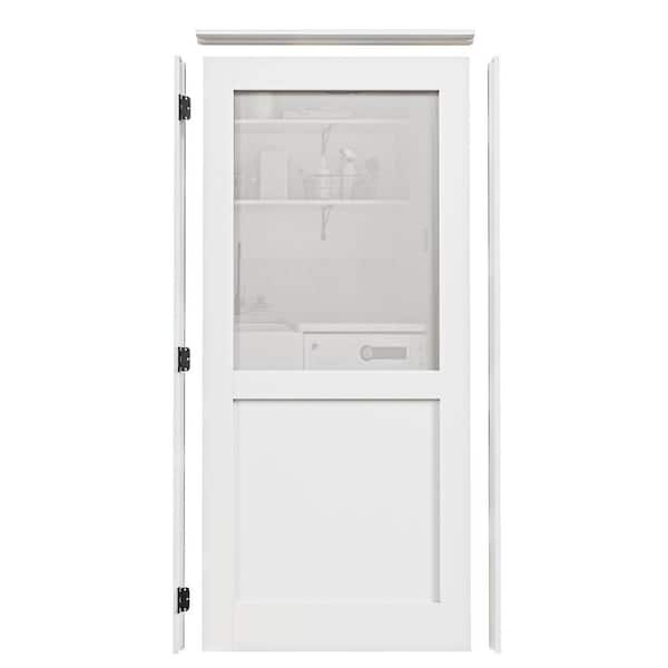 ARK DESIGN 36 in. x 80 in. 1/2-Lite Frosted Glass Right-Handed White Solid Core Single Door Kit with Quick Assemble Jamb