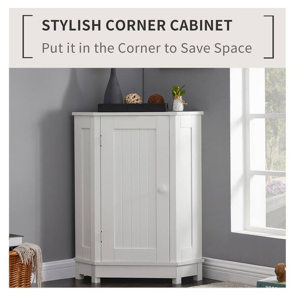 Flynama 17.5 in. W x 17.50 in. L x 31.40 in. H White Bathroom Cabinet Triangle Corner Storage Cabinet with Adjustable Shelf