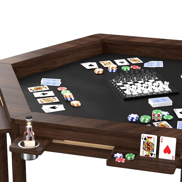 VEIKOUS 62.2 in. W 4-6-Player Wood Poker Table with Removable Top
