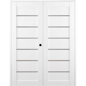 56 in. x 83.25 in. Left Hand Active 7-Lite Frosted Glass Bianco Noble Finished Wood Composite Double Prehung French Door