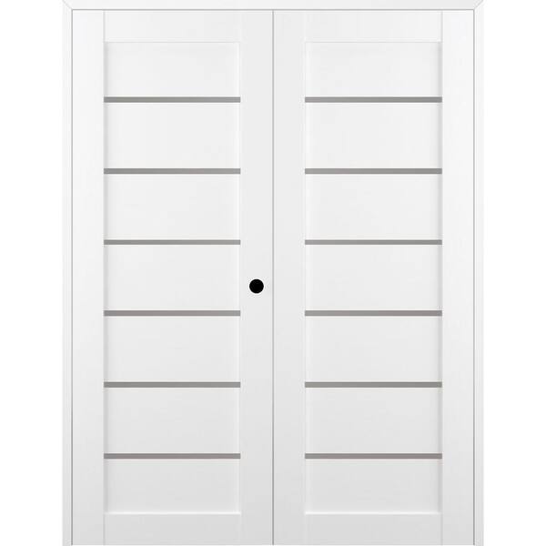 Belldinni Alba 60 in.x95.25 in. Left Hand Active 7Lite Frosted Glass Bianco Noble Finished Wood Composite Double PrehungFrenchDoor