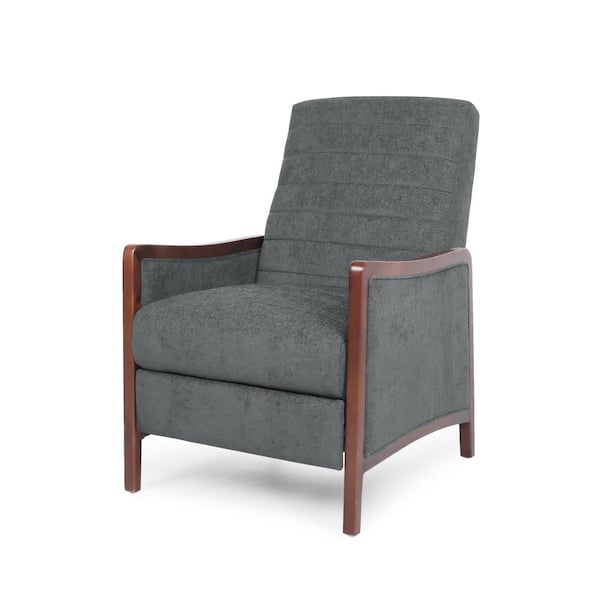 Noble House Mokena Brown and Walnut Fabric Channel Stitch Pushback Recliner Chair