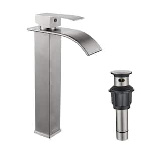 Single Handle Single Hole Bathroom Faucet with Drain Assembly in Brushed Nickel