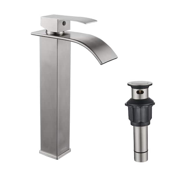 FORIOUS Single Handle Single Hole Bathroom Faucet with Drain Assembly in Brushed Nickel