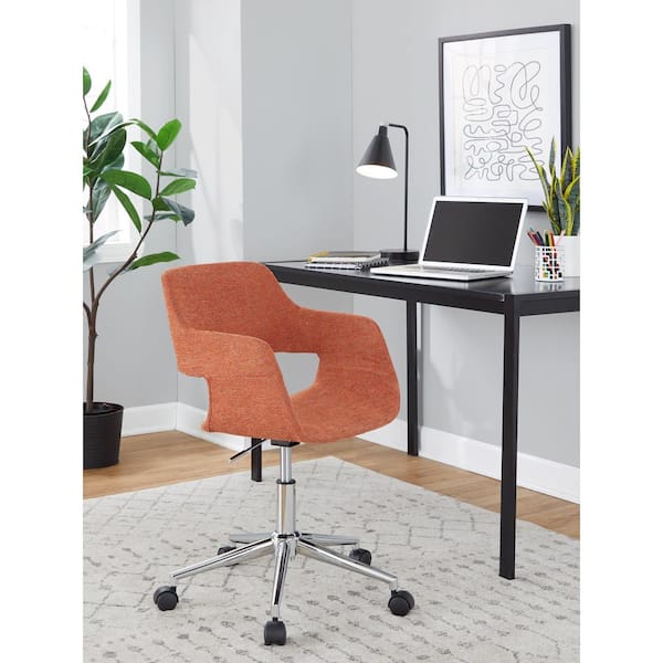 Lumisource Margarite Fabric Adjustable Height Task Chair in Orange Fabric Chrome Metal 5-Star Caster Base