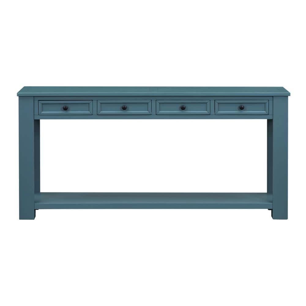 63 in. W. x 14 in. D x 30 in. H Dark Blue Linen Cabinet Console Table with 