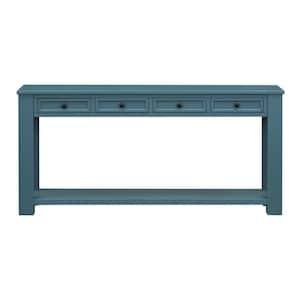 63 in. W. x 14 in. D x 30 in. H Dark Blue Linen Cabinet Console Table with Storage Drawers and Bottom Shelf