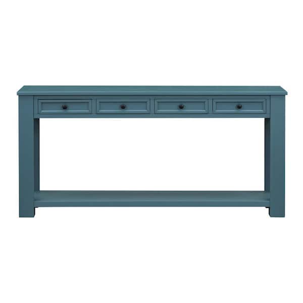 Unbranded 63 in. W. x 14 in. D x 30 in. H Dark Blue Linen Cabinet Console Table with Storage Drawers and Bottom Shelf