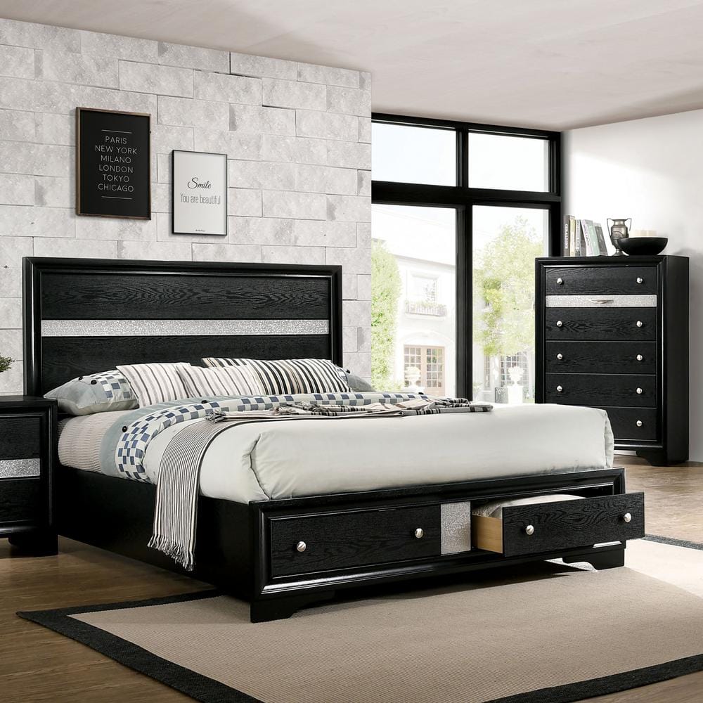 Furniture of America Ekon 2-Piece Black Wood Queen Bedroom Set with 2 ...