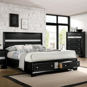 Ekon 2-Piece Black Wood Queen Bedroom Set, Bed and Chest