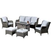 Moonset Gray 6-Piece Wicker Outdoor Patio Rectangular Fire Pit Seating Sofa Set and with Gray Cushions