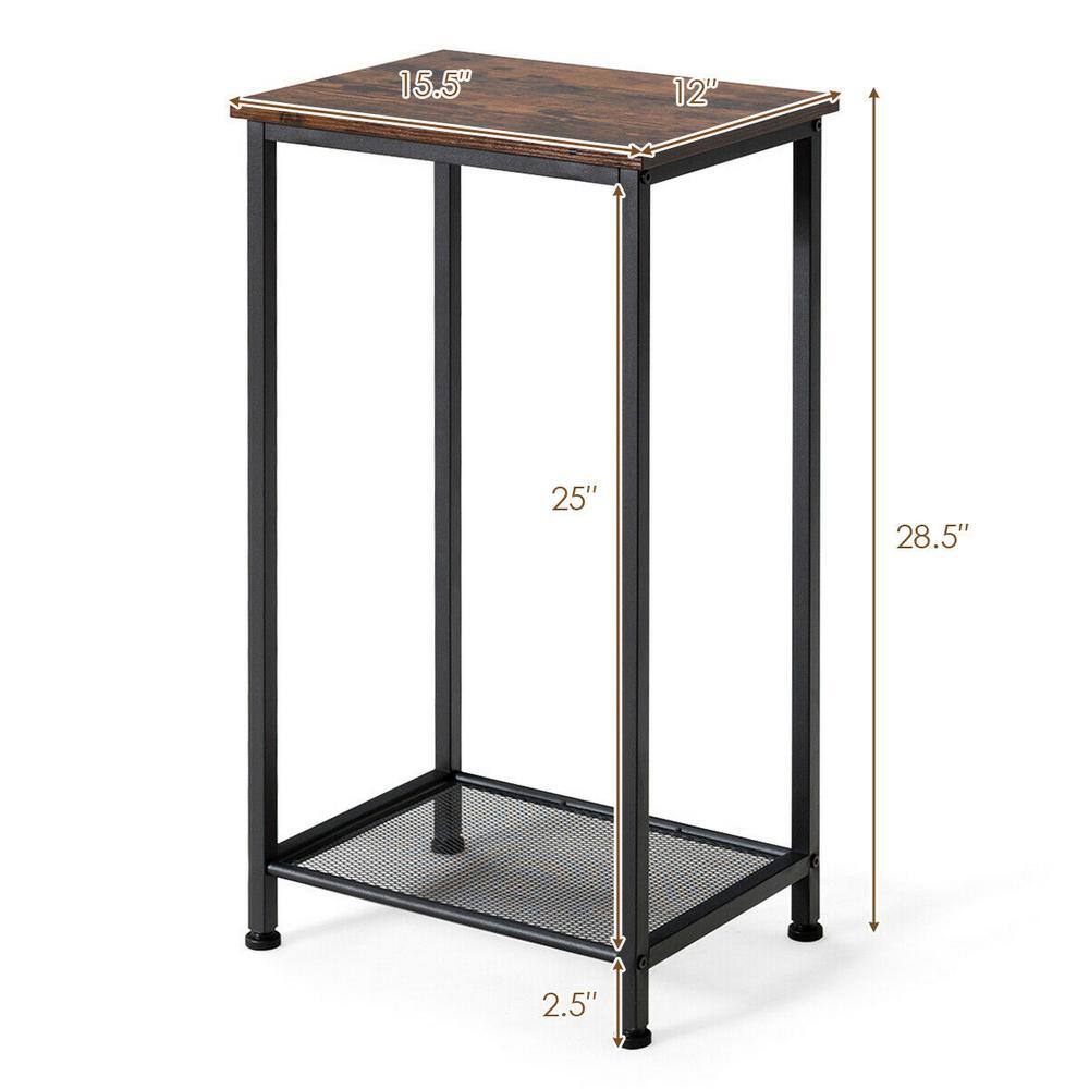 Rustic Brown 2-Tier Industrial Wood and Metal End Table
