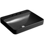 Vox Rectangle Above-Counter Vitreous China Vessel Sink in Black Black with Overflow Drain