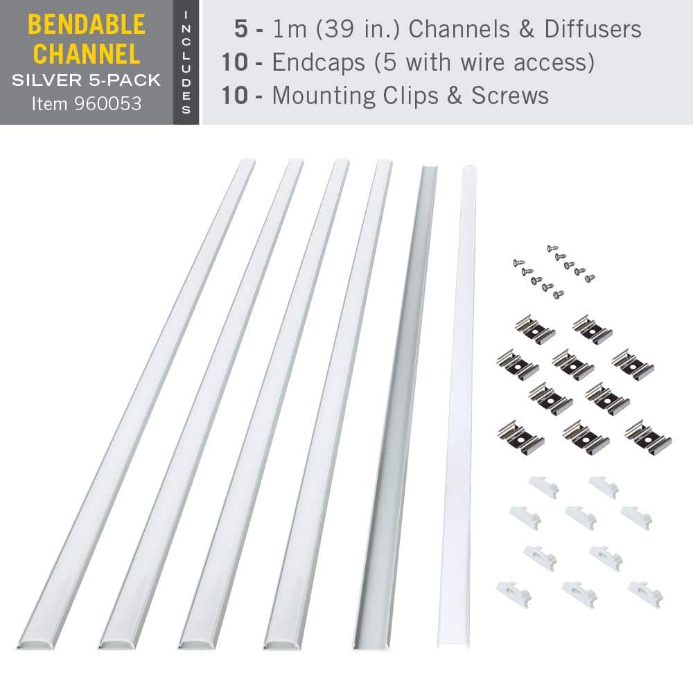 Silver Bendable Surface Mount LED Tape Light Channel 5-Pack
