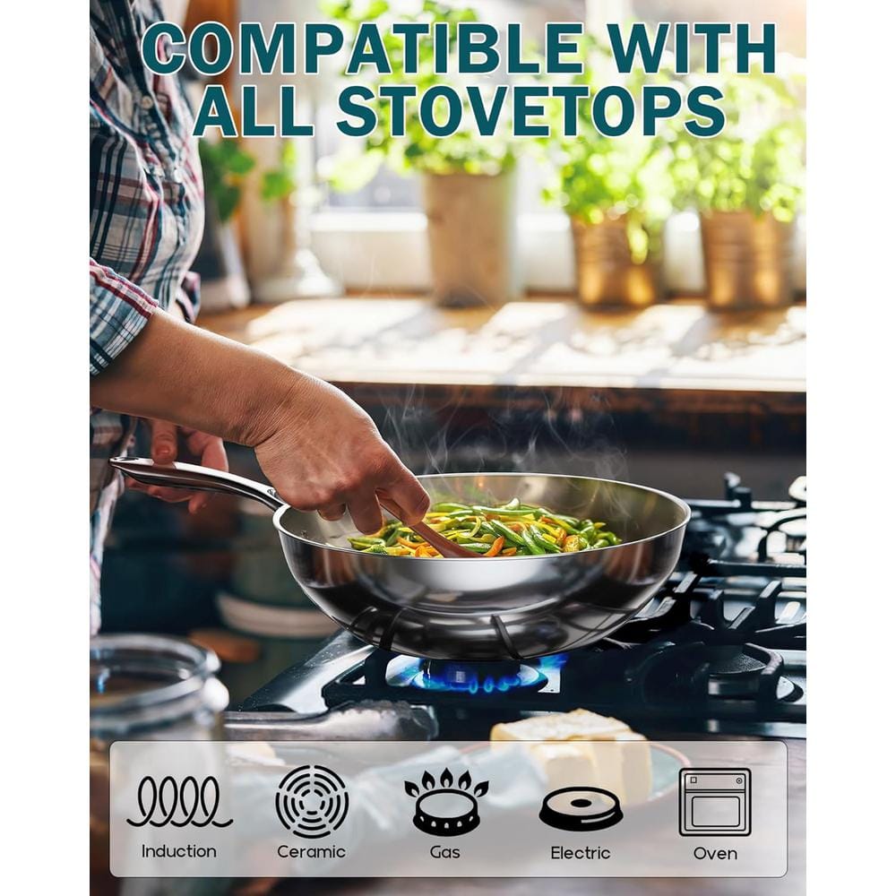 10.5-Inch Stainless Steel Wok with Glass Lid