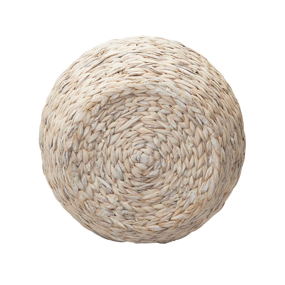 Handwoven White Wicker Round Side Table with Metal Frame