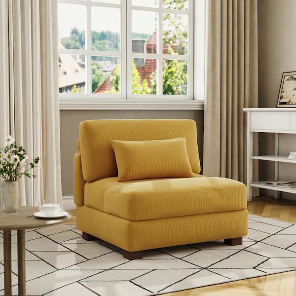 38 in. Armless Corduroy Rectangle Sectional Center 1-Seat Sofa in Orange