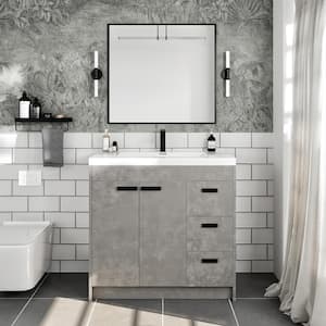 Lugano 36 in. W x 19 in. D x 36 in. H Single Bath Vanity in Cement Gray W/ White Acrylic Top with White Integrated Sink