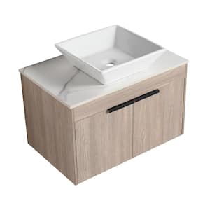 29.5 in. W x 18.9 in. D x 23.3 in . H Floating Bath Vanity in White Oak with White Sintered Stone Top and sink