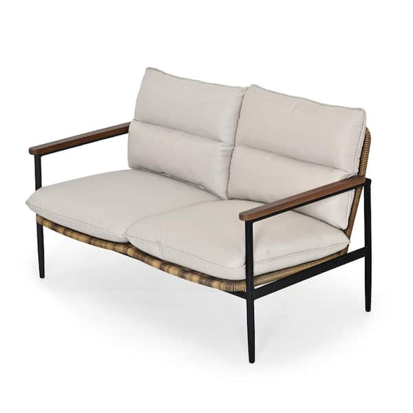 EGEIROSLIFE PureCane Aluminum Wicker Outdoor Loveseat with Gray Cushions