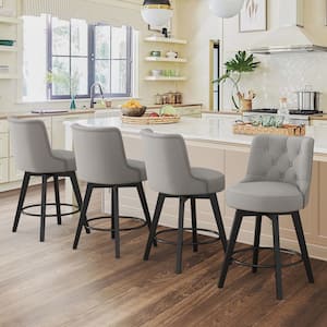 Rowland 26.5 in Seat Height Gray Upholstered Fabric Counter Height Solid Wood Leg Swivel Bar stool（Set of 4）
