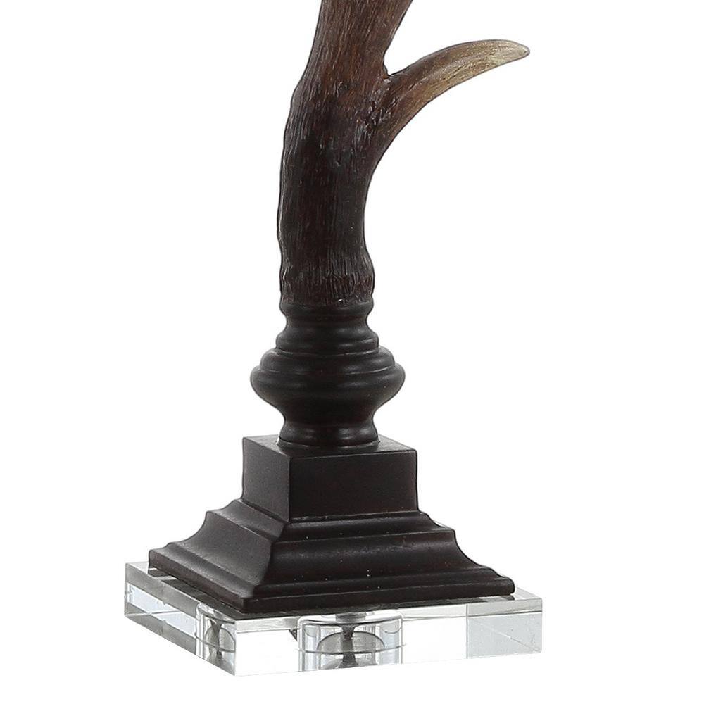 Rustic Brown Resin Antler Table Lamp with Linen Shade