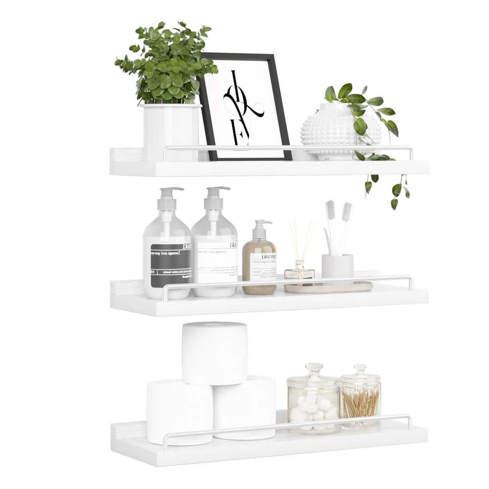 16 in. W x 6 in. D Solid Wood Floating Decorative Wall Shelf Set of 3