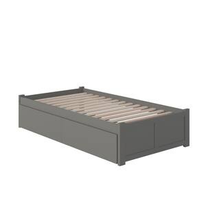 Concord Twin XL Platform Bed with Flat Panel Foot Board and 2-Urban Bed Drawers in Grey