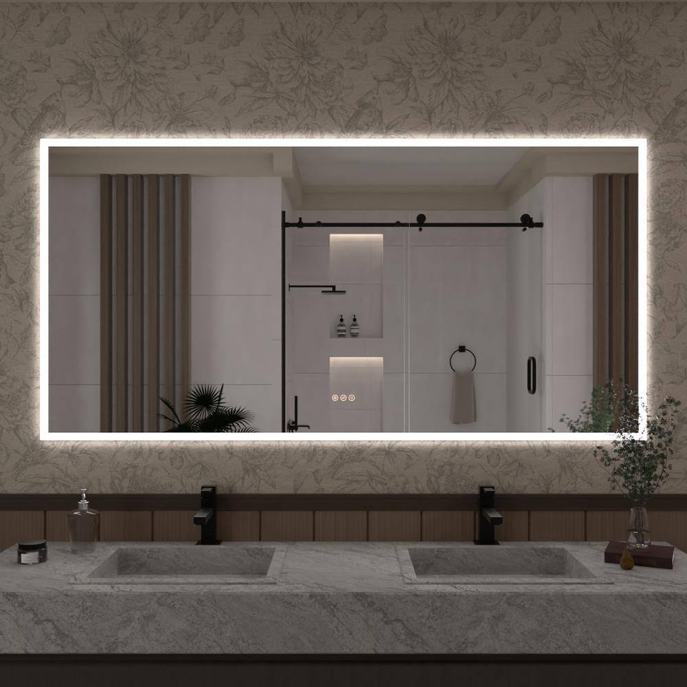 Hermitage Bath Musci 72 in. W x 36 in. H Rectangular Frameless LED Wall Bathroom Vanity Mirror ...