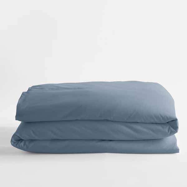 The Company Store Legends Luxury Solid Mirage Blue Cotton Sateen Oversized Queen Duvet Cover