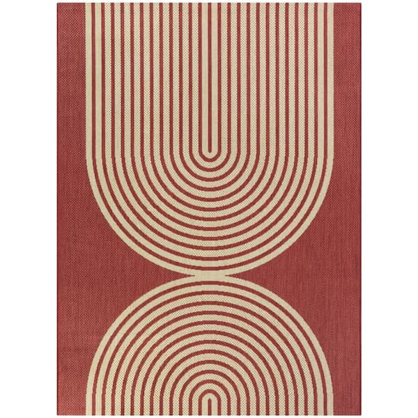 Cerise Red 5 ft. 3 in. x 7 ft. Geometric Indoor/Outdoor Area Rug