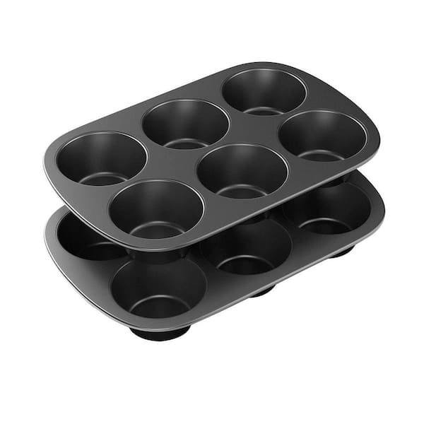 2 Pack Carbon Steel Nonstick Jumbo 6 Cup Muffin Pan Easy Release Double Cupcake Pan for Oven Baking