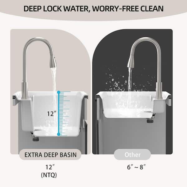 NTQ 30 in. Solid Surface Laundry/Utility Sink & Cabinet with Stainless Steel Faucet