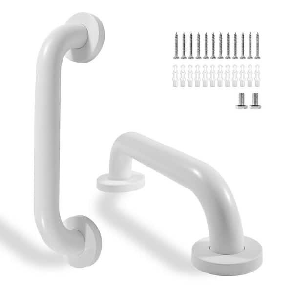 2-Pack 12 in. 304 Stainless Steel White Bathroom Shower Grab Bar, Handicap Shower Grab Bar for Seniors Elderly