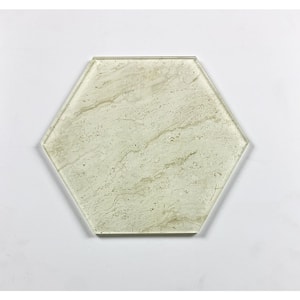 Tuscan Crema Beige Hexagon 8 in. x 8 in. Glossy Marble Look Glass Wall Tile (24 sq. ft./Case)