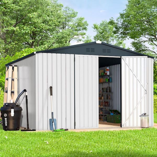 Lycvki 10 ft. W x 10 ft. D White Heavy-Duty Metal Storage Shed
