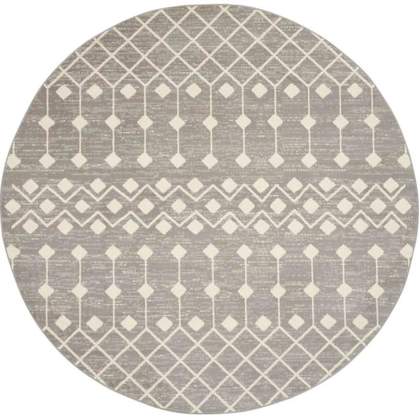 Nourison Grafix Grey 8 ft. x 8 ft. Moroccan Boho Round Rug