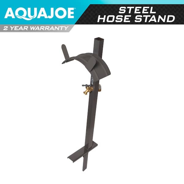 AQUA JOE 125 ft. Capacity Garden Hose Stand with Brass Faucet, Tan