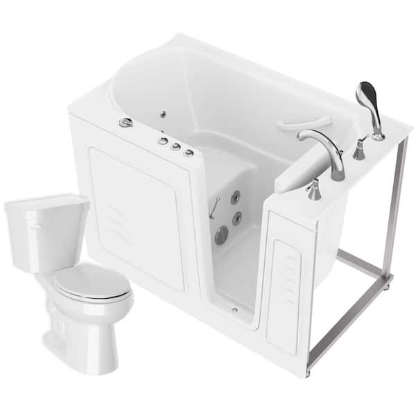 Universal 52 in. x 30 in. Right Drain Whirlpool Jetted Bathtub in White with Rounded Toilet and Soft Close Lid