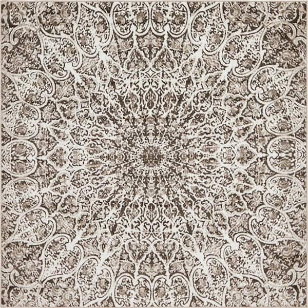 Unique Loom Sofia Grace Brown 8' 0 x 8' 0 Square Rug