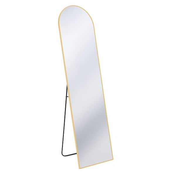64 in. x 21 in. Full Length Arched Top Frame Bathroom Vanity Mirror with Floor Standing, Hanging or Leaning in Gold