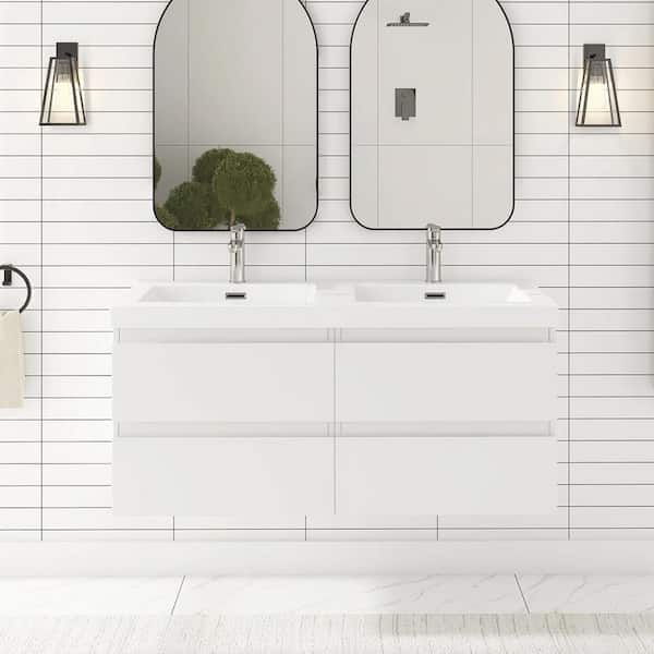 Angela 48 in. W x 19.5 in. D x 20.5 in. H Wall-Mounted Bath Vanity in White with White Cultured Marble Top
