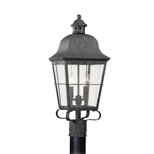 Chatham 2-Light Outdoor Oxidized Bronze Post Light with Dimmable Candelabra LED Bulb