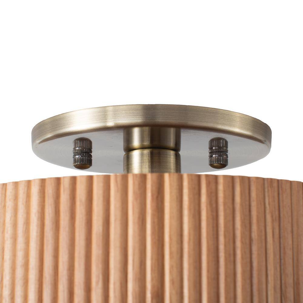 Natural Ash Wood and Brass LED Semi-Flush Mount Ceiling Light