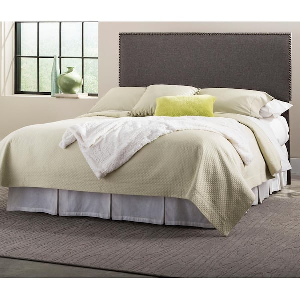 Fashion Bed Group Brookdale Gray Queen-Size Upholstered Headboard Panel with Solid Wood Adjustable Frame and Nail Head Trim Design