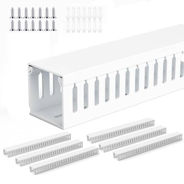 6 in. x 15.7 in. Cable Management Cable Raceway White 6-Pack Electrically Safe PVC Open Slot Wire for Under Desk