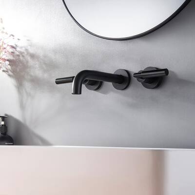 Heidi 8 in. Widespread Double Handle Wall Mount Bathroom Faucet in Matte Black